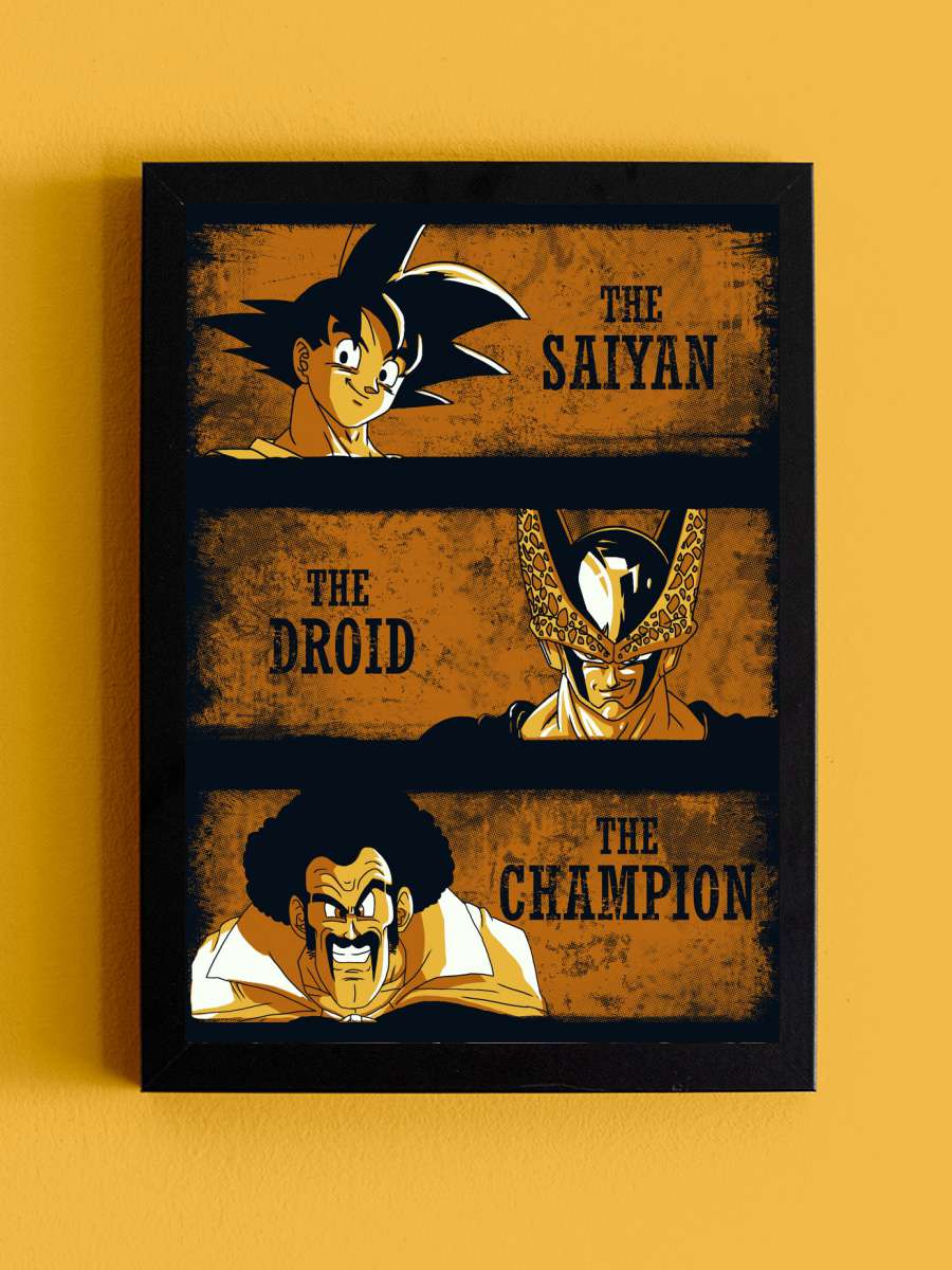 The saiyan, the droid and the… champion Anime Poster Tablo Siyah Çerçeveli Yüksek Kalite Anime Duvar Tablo