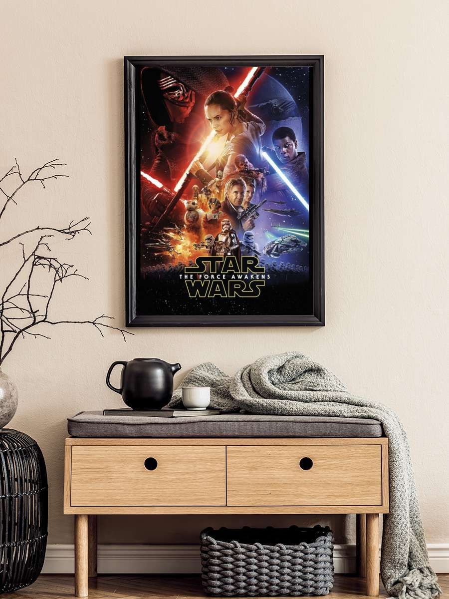 Star Wars VII - The Force Awakens Film Poster Tablo Siyah Çerçeveli Yüksek Kalite Film Duvar Tablo