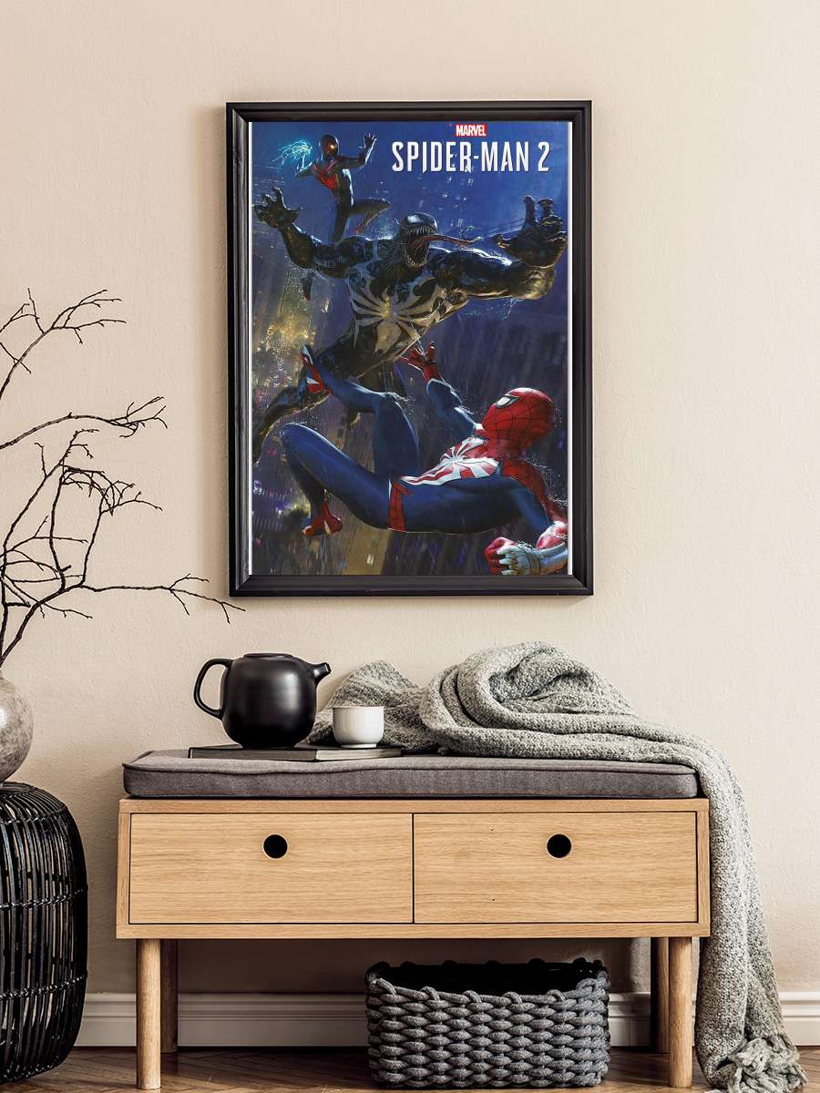 Spider-Man 2 - Spideys vs Venom Film Poster Tablo Siyah Çerçeveli Yüksek Kalite Film Duvar Tablo