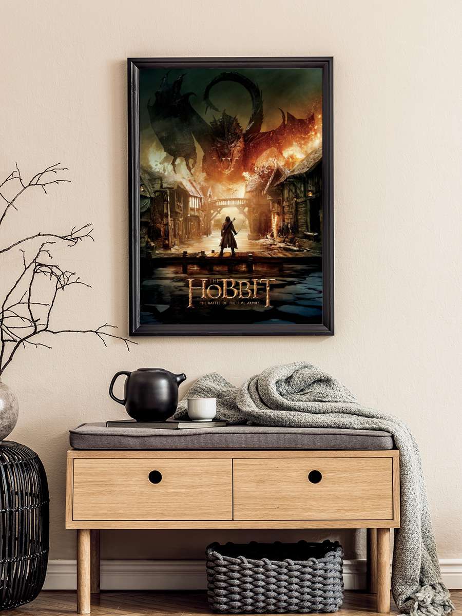 The Hobbit - Smaug Film Poster Tablo Siyah Çerçeveli Yüksek Kalite Film Duvar Tablo