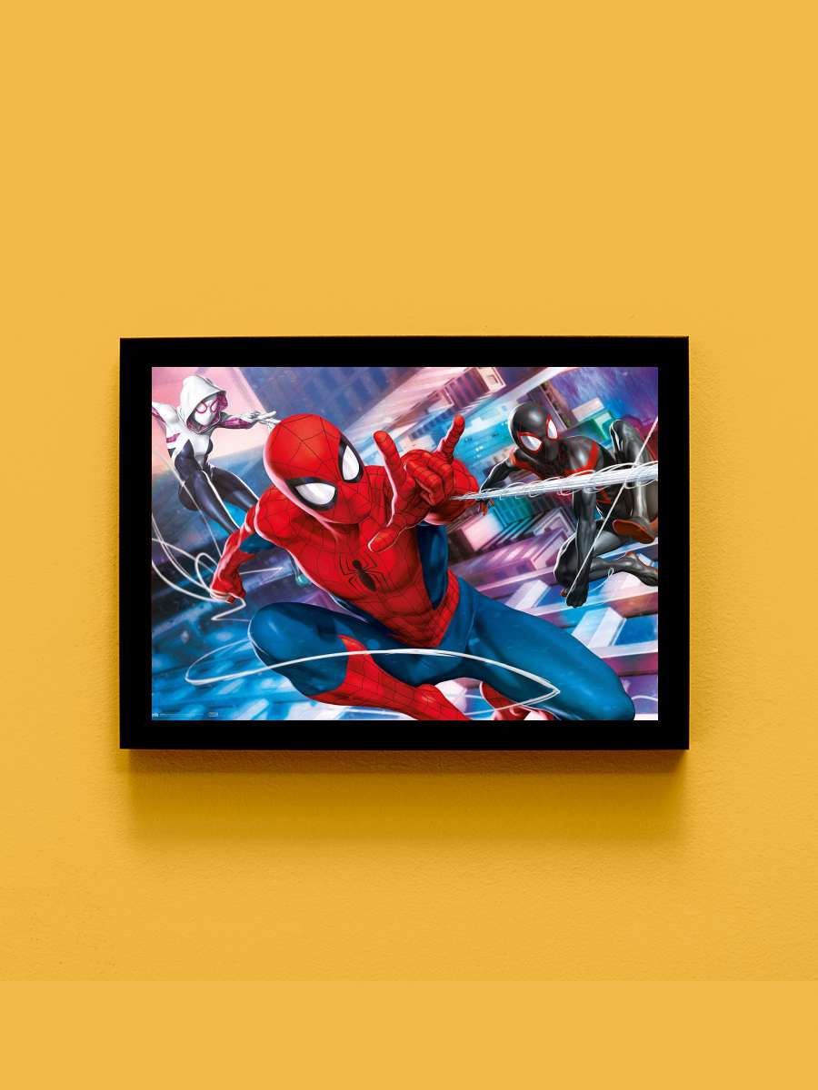 Spider-Man, Miles Morales and Gwen Film Poster Tablo Siyah Çerçeveli Yüksek Kalite Film Duvar Tablo