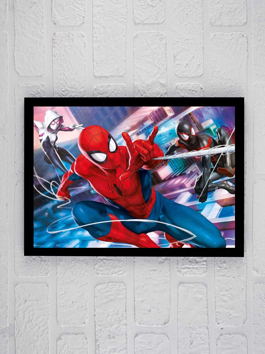 Spider-Man, Miles Morales and Gwen Film Poster Tablo Siyah Çerçeveli Yüksek Kalite Film Duvar Tablo