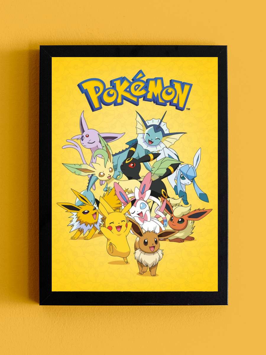 Pokémon - Eevee Evolutions Film Poster Tablo Siyah Çerçeveli Yüksek Kalite Film Duvar Tablo