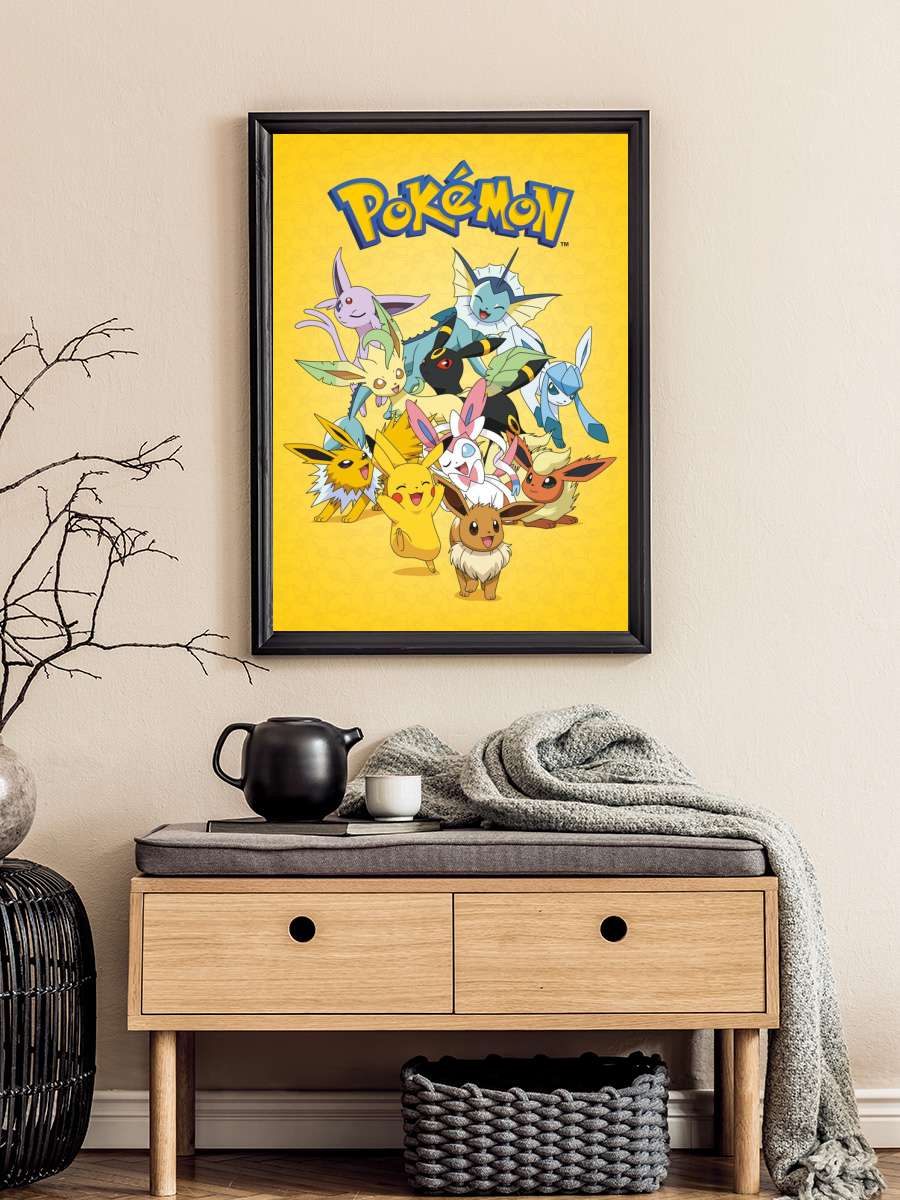 Pokémon - Eevee Evolutions Film Poster Tablo Siyah Çerçeveli Yüksek Kalite Film Duvar Tablo