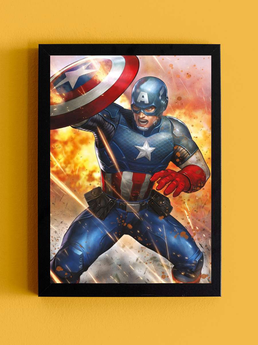 Captain America - Under Fire Film Poster Tablo Siyah Çerçeveli Yüksek Kalite Film Duvar Tablo