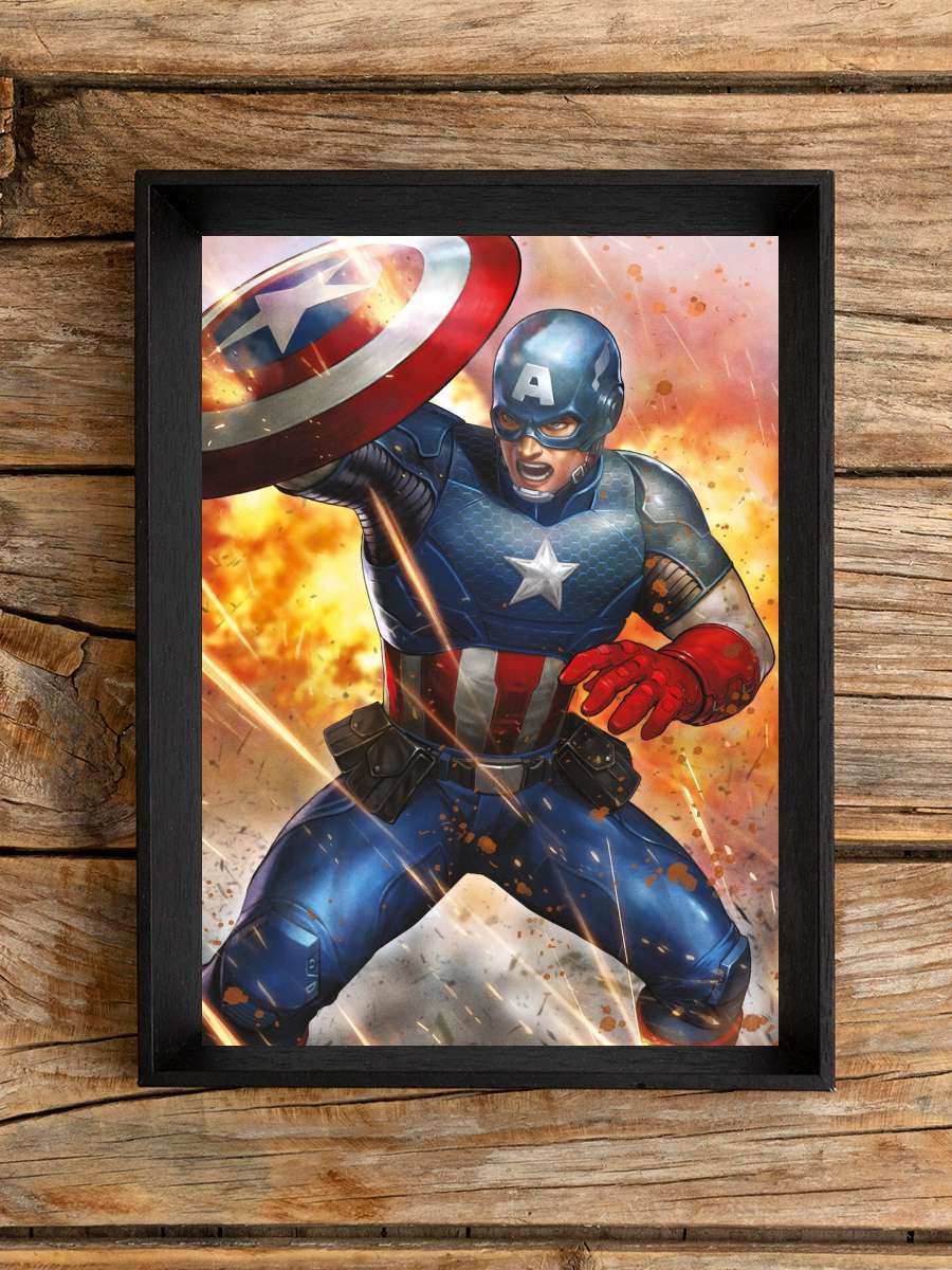 Captain America - Under Fire Film Poster Tablo Siyah Çerçeveli Yüksek Kalite Film Duvar Tablo