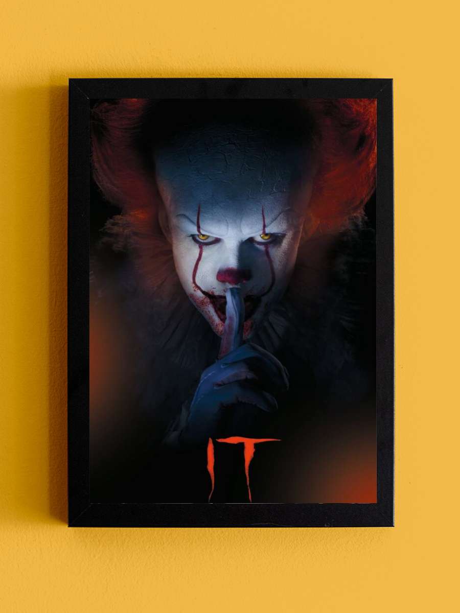 IT - Pennywise Film Poster Tablo Siyah Çerçeveli Yüksek Kalite Film Duvar Tablo