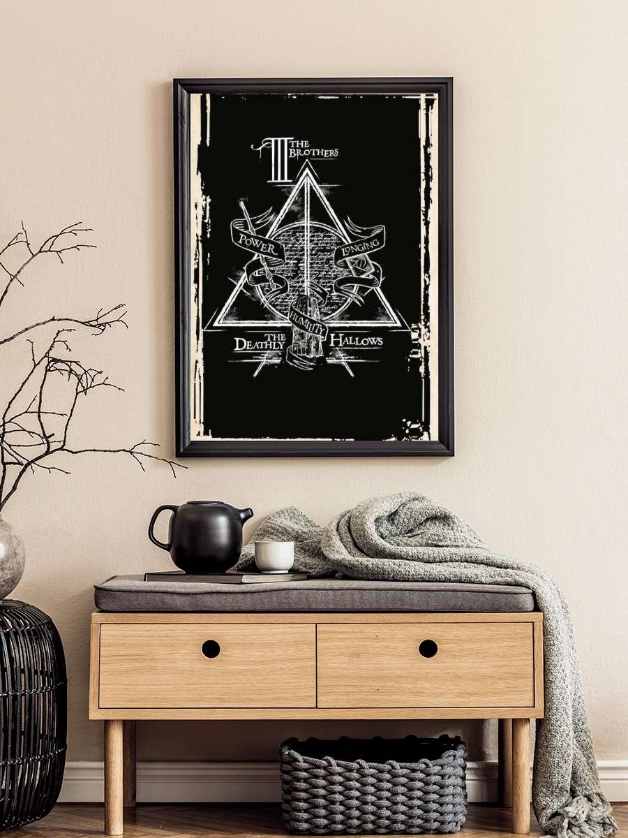 Harry Potter - Deathly Hallows Symbol Film Poster Tablo Siyah Çerçeveli Yüksek Kalite Film Duvar Tablo