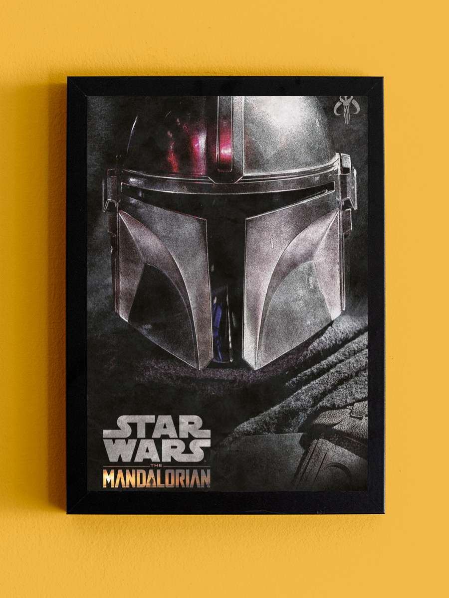 Star Wars: The Mandalorian - Helmet Film Poster Tablo Siyah Çerçeveli Yüksek Kalite Film Duvar Tablo