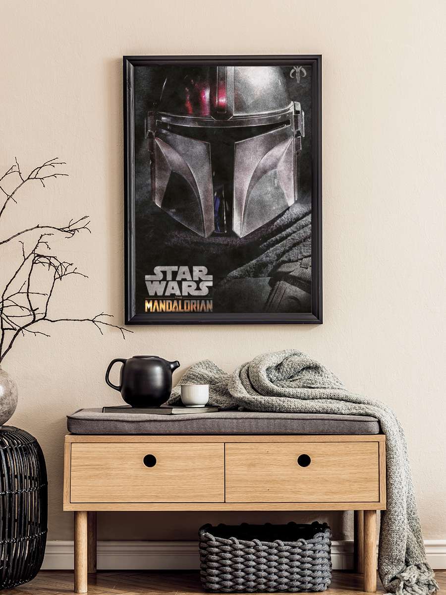 Star Wars: The Mandalorian - Helmet Film Poster Tablo Siyah Çerçeveli Yüksek Kalite Film Duvar Tablo