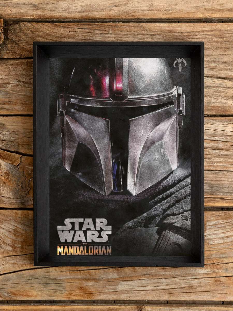 Star Wars: The Mandalorian - Helmet Film Poster Tablo Siyah Çerçeveli Yüksek Kalite Film Duvar Tablo