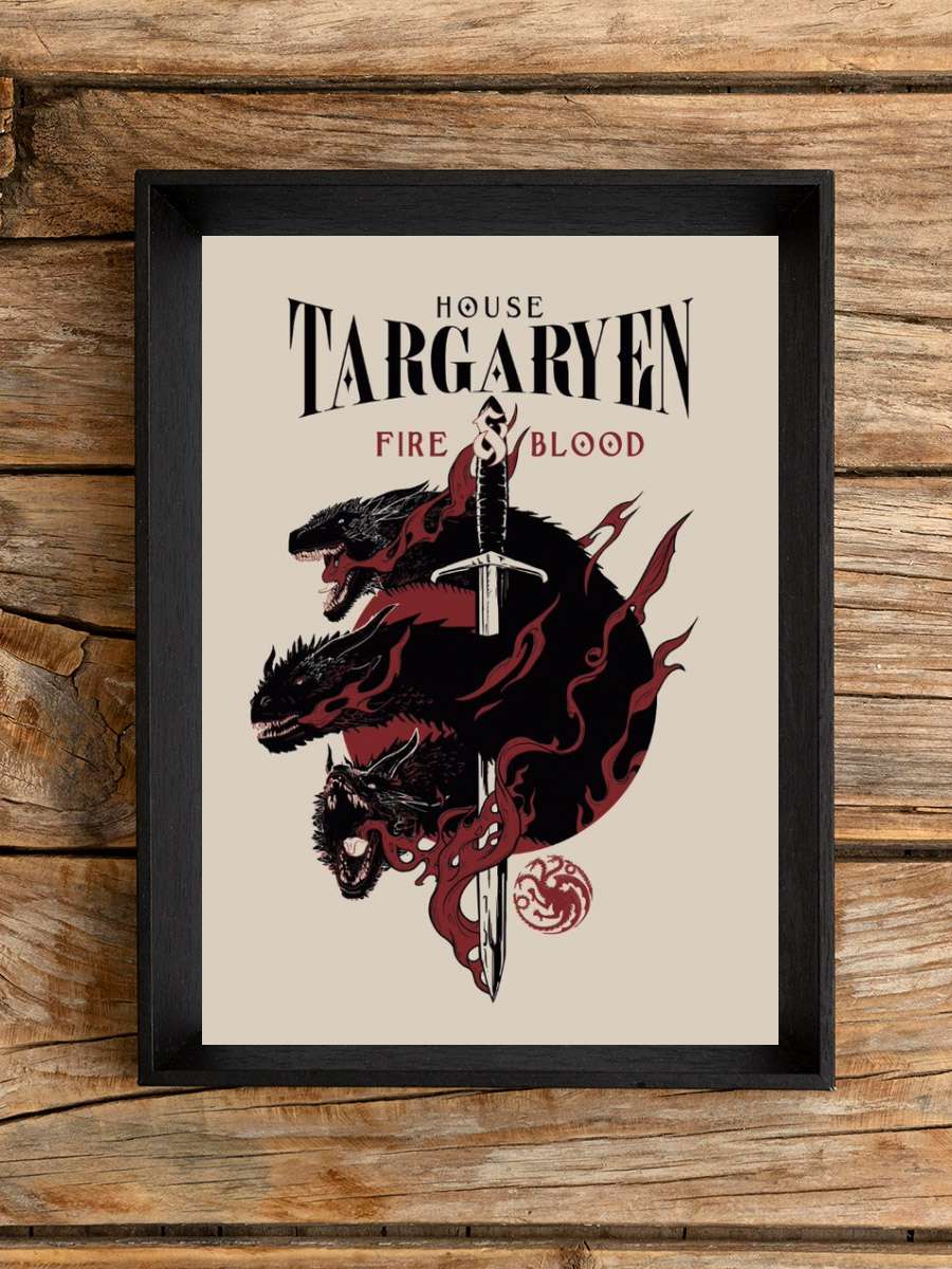 Game of Thrones - House Targaryen Film Poster Tablo Siyah Çerçeveli Yüksek Kalite Film Duvar Tablo