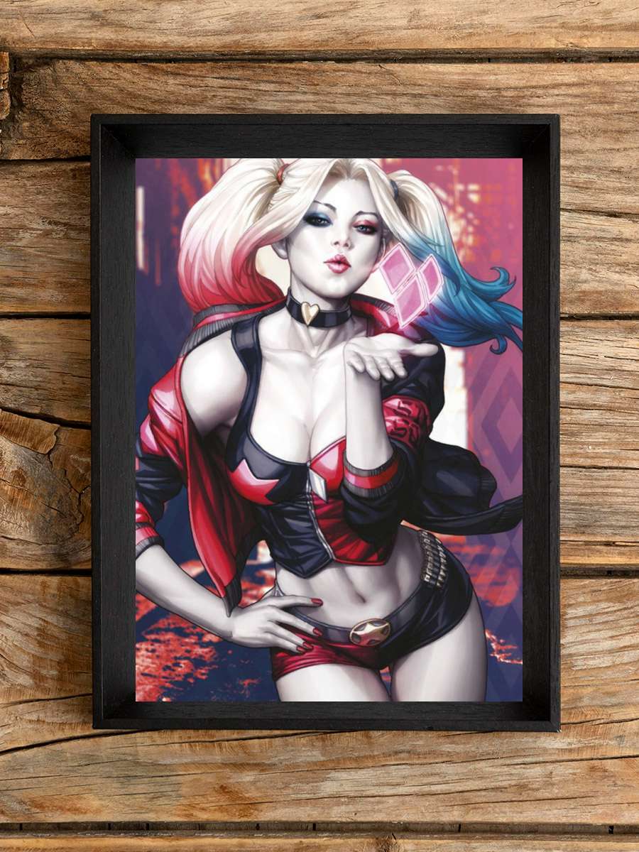 Harley Quinn - Kiss Film Poster Tablo Siyah Çerçeveli Yüksek Kalite Film Duvar Tablo