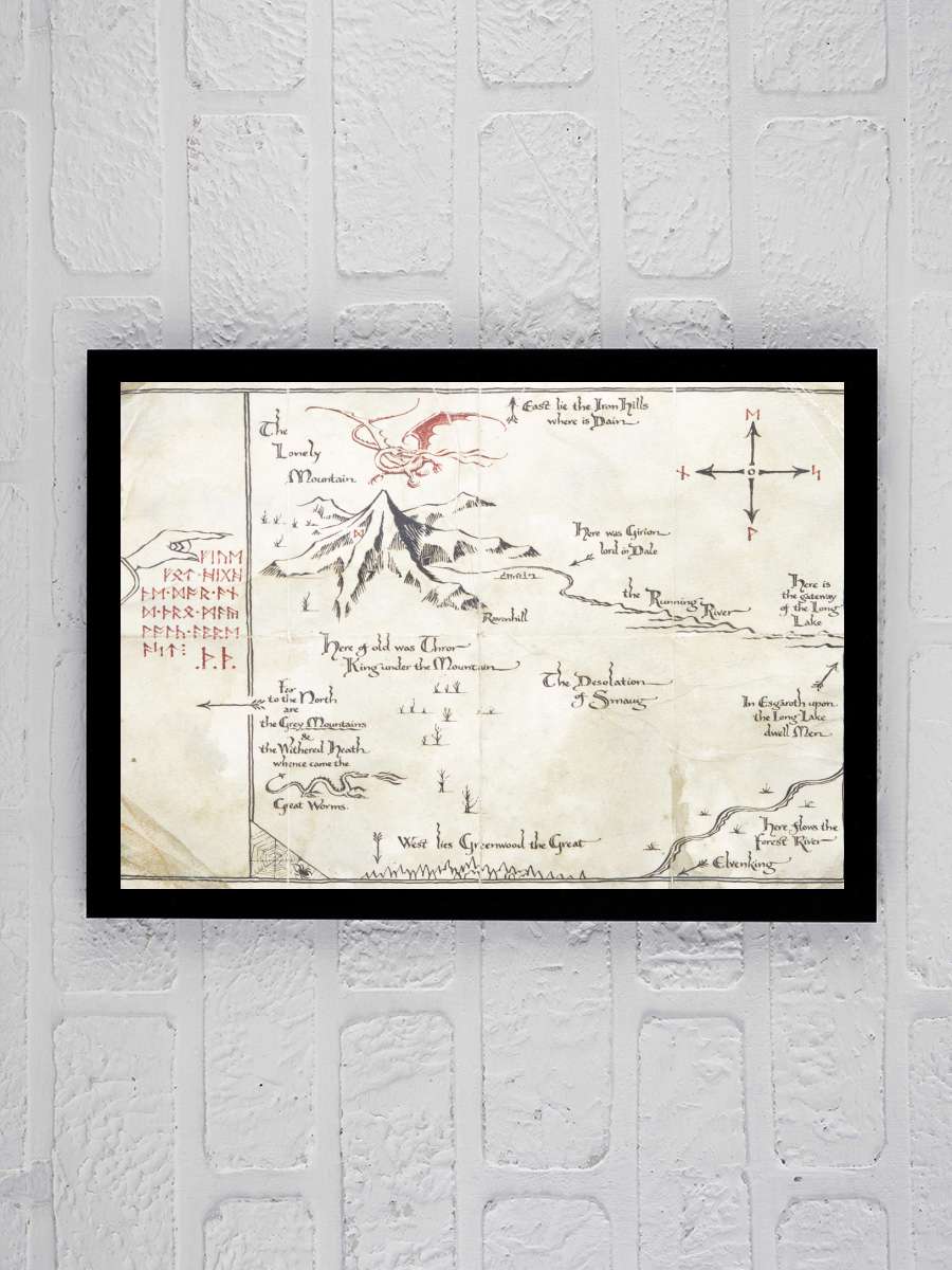 Hobbit - Map of The Unexpected… Unexpected Journey Film Poster Tablo Siyah Çerçeveli Yüksek Kalite Film Duvar Tablo