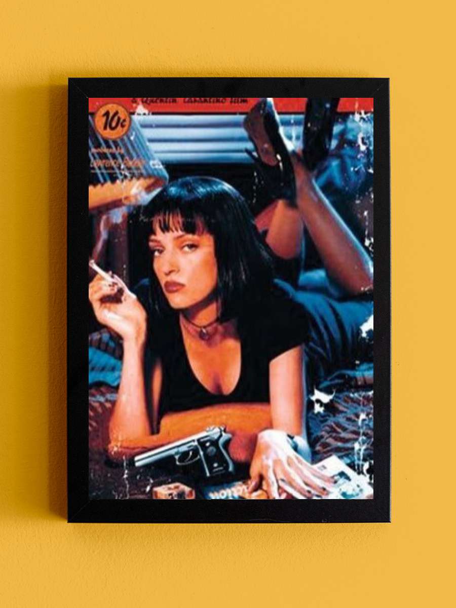 Pulp Fiction - Uma Thurman Film Poster Tablo Siyah Çerçeveli Yüksek Kalite Film Duvar Tablo