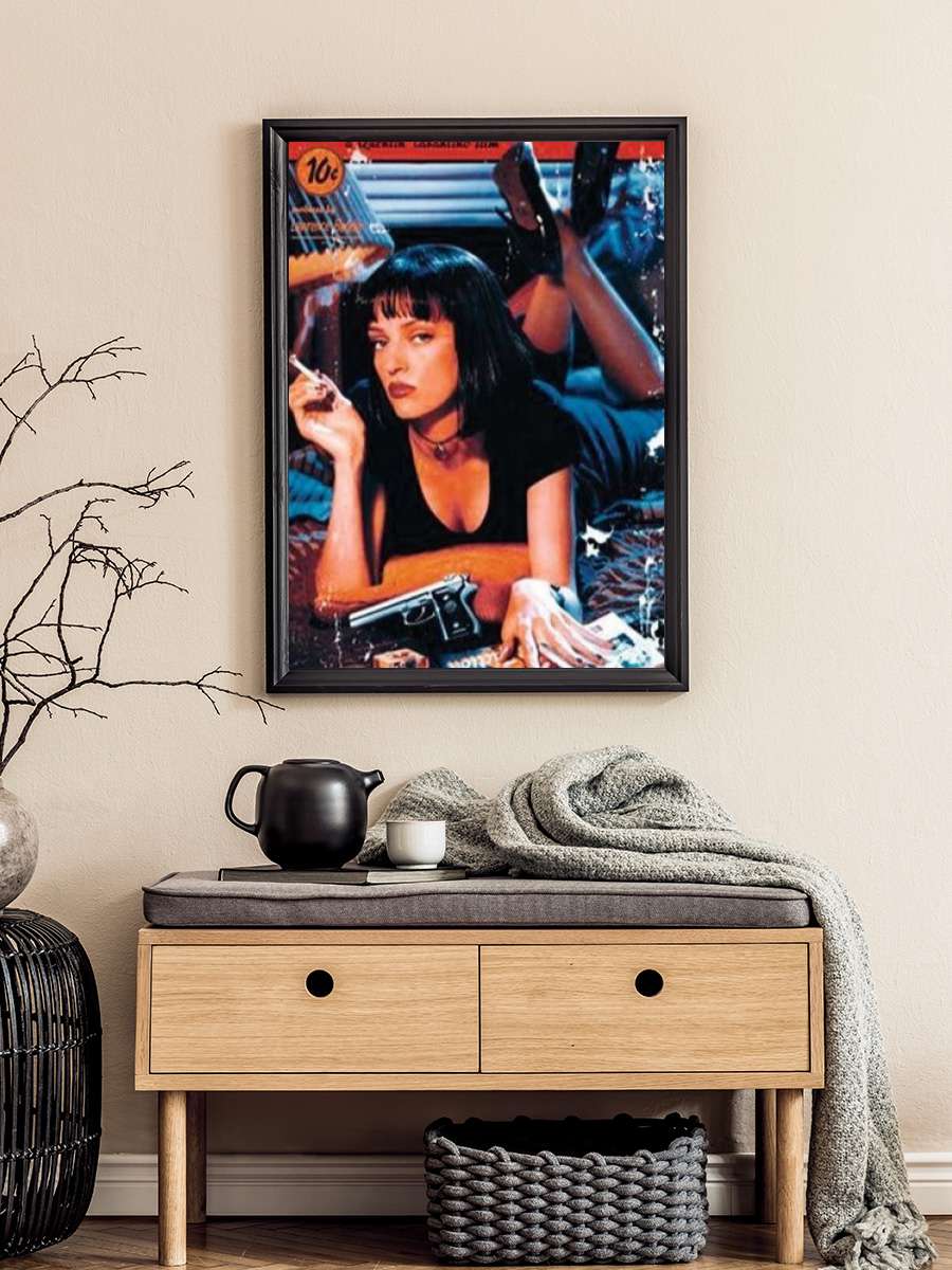 Pulp Fiction - Uma Thurman Film Poster Tablo Siyah Çerçeveli Yüksek Kalite Film Duvar Tablo