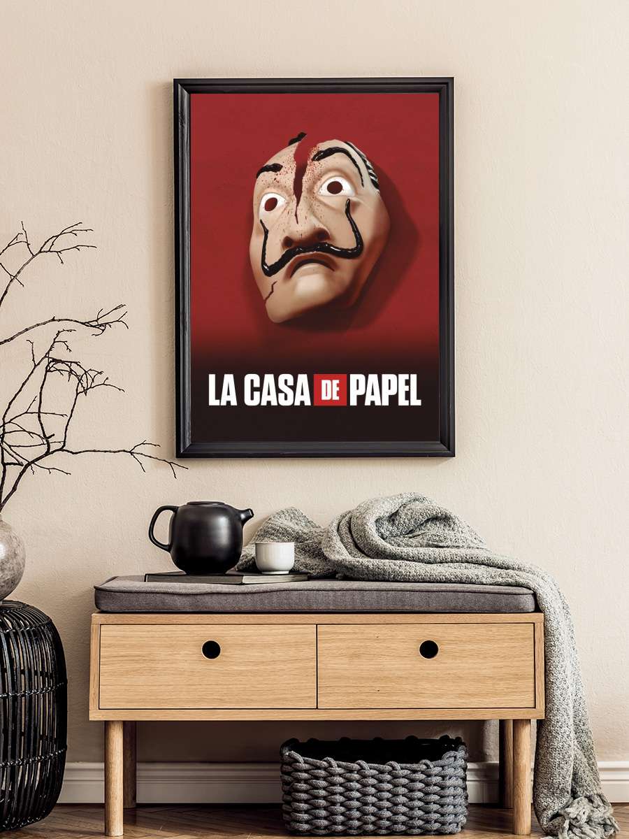 Money Heist - Mask Film Poster Tablo Siyah Çerçeveli Yüksek Kalite Film Duvar Tablo