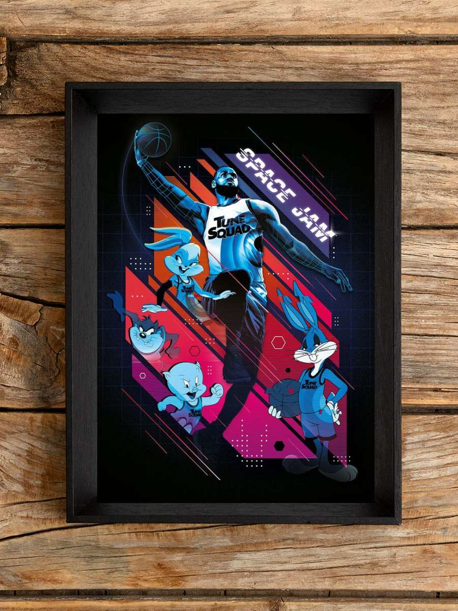 Space Jam 2 - All Characters Film Poster Tablo Siyah Çerçeveli Yüksek Kalite Film Duvar Tablo