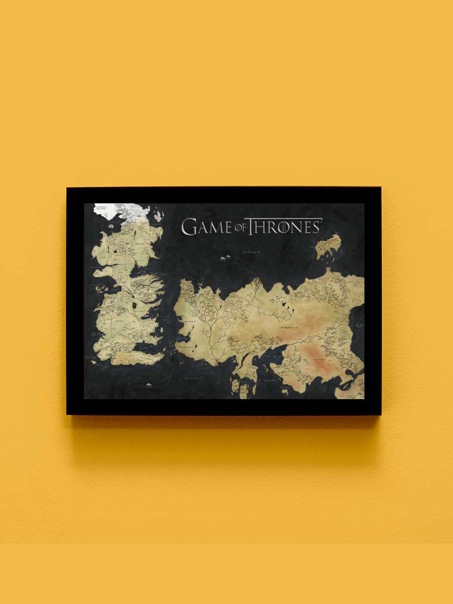 Game of Thrones - Westeros Map Film Poster Tablo Siyah Çerçeveli Yüksek Kalite Film Duvar Tablo