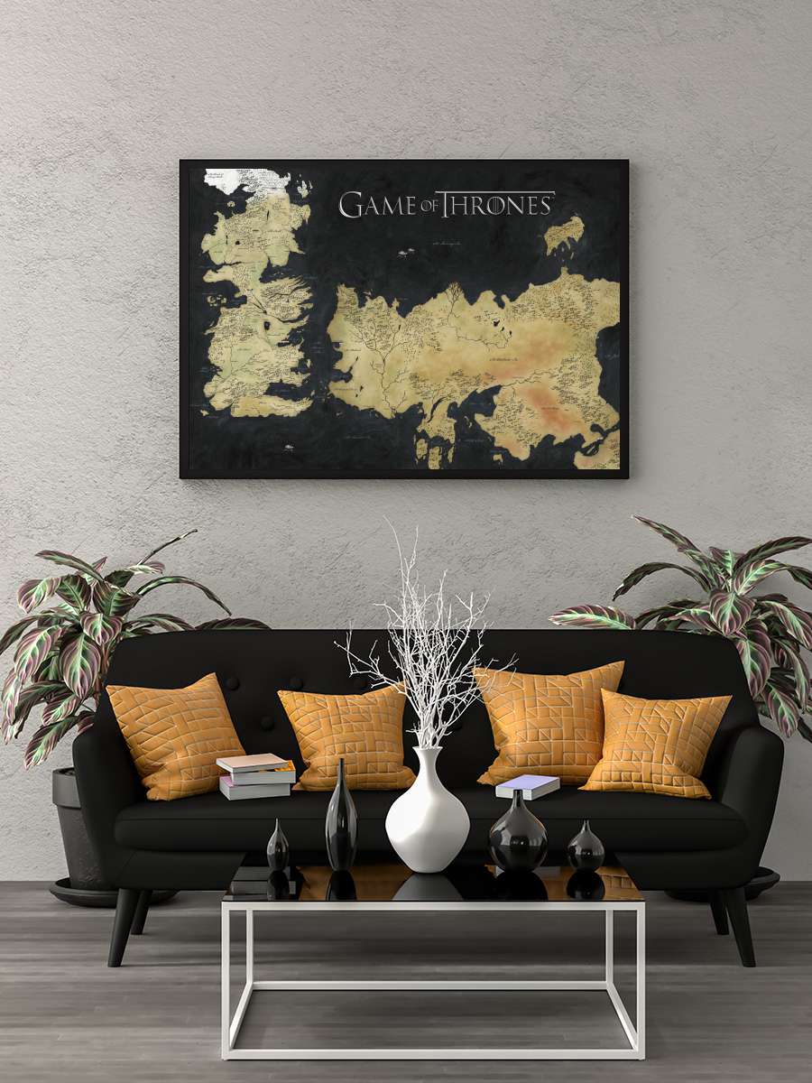 Game of Thrones - Westeros Map Film Poster Tablo Siyah Çerçeveli Yüksek Kalite Film Duvar Tablo