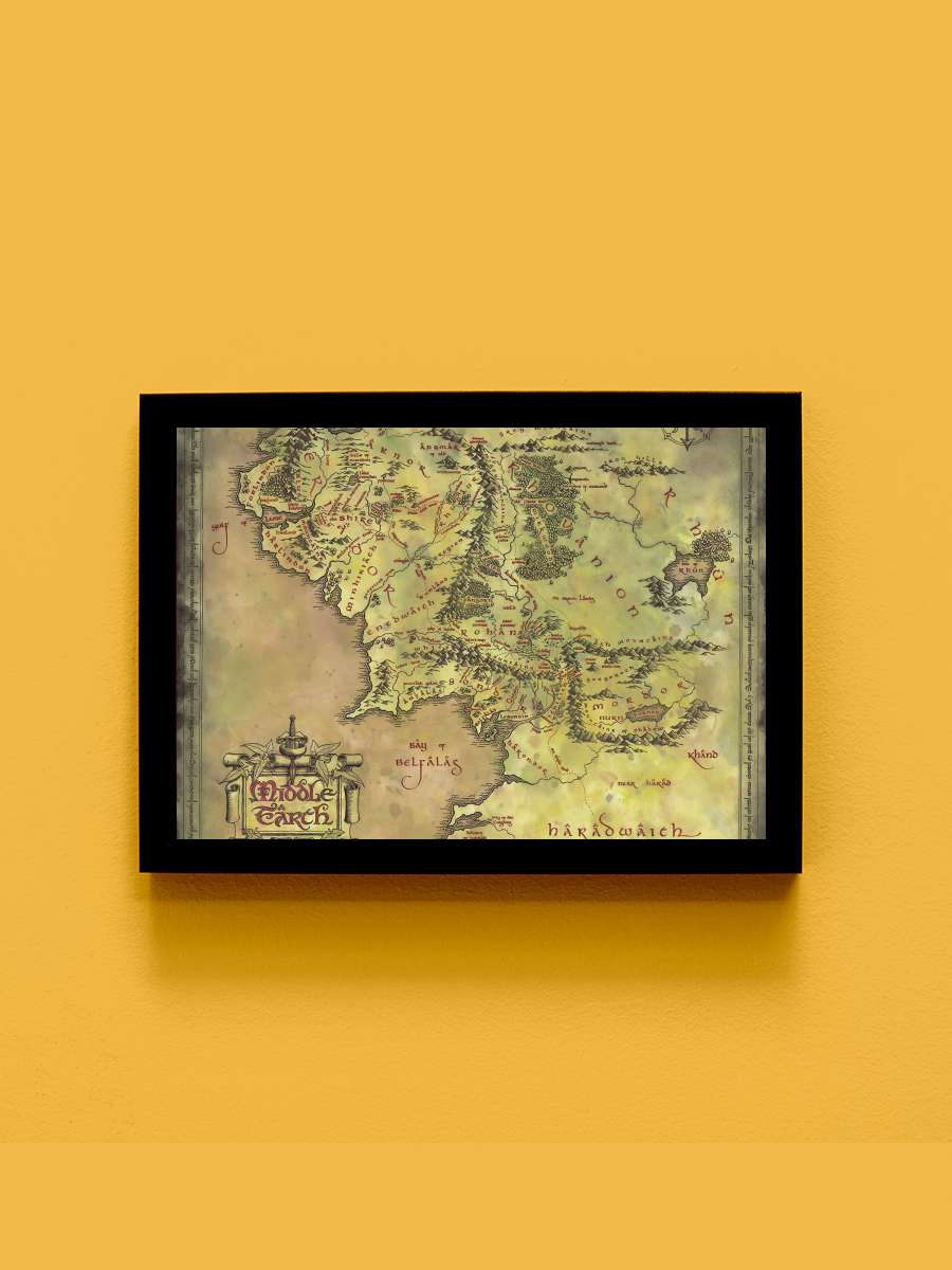 Map of Middle-Earth Film Poster Tablo Siyah Çerçeveli Yüksek Kalite Film Duvar Tablo