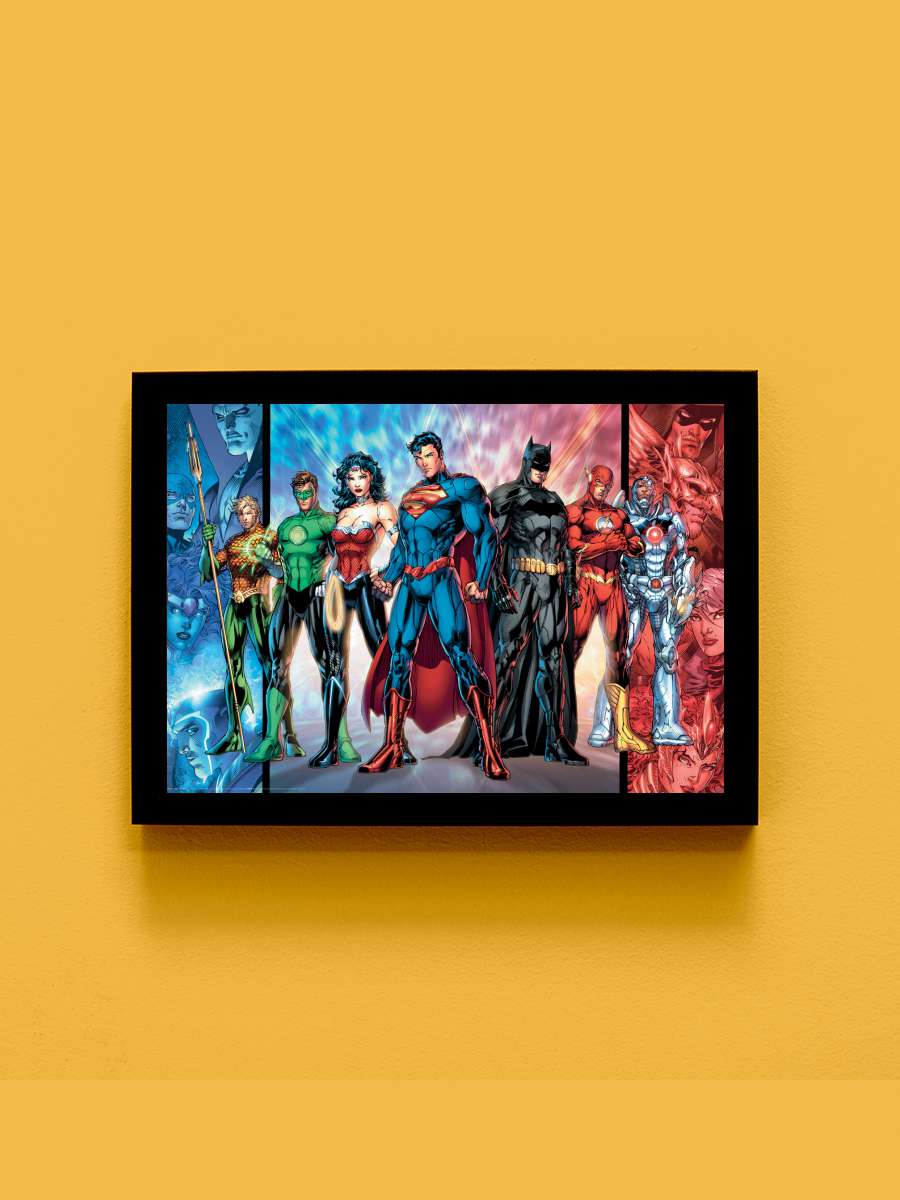 Justice League - United Film Poster Tablo Siyah Çerçeveli Yüksek Kalite Film Duvar Tablo