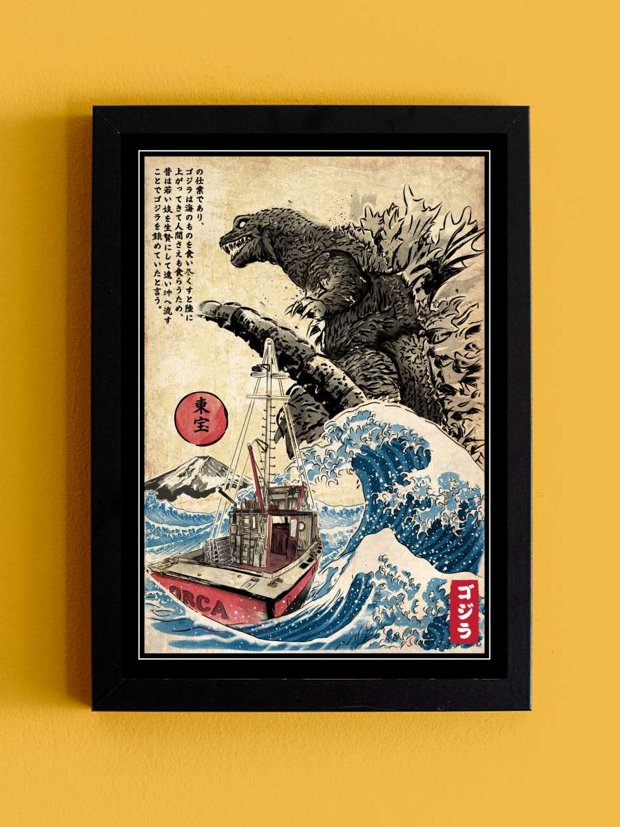 Orca in Japan woodblock Film Poster Tablo Siyah Çerçeveli Yüksek Kalite Film Duvar Tablo