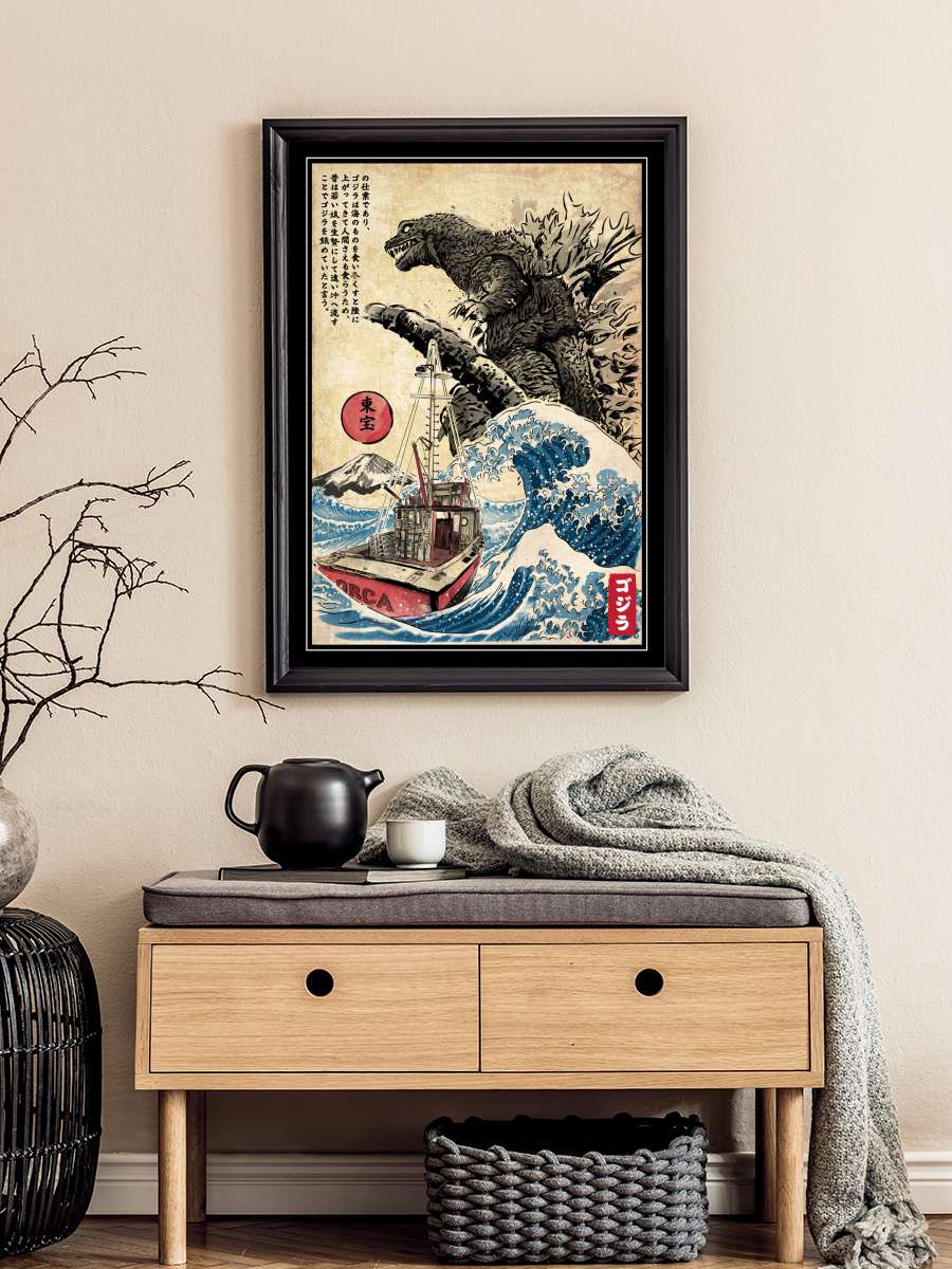 Orca in Japan woodblock Film Poster Tablo Siyah Çerçeveli Yüksek Kalite Film Duvar Tablo