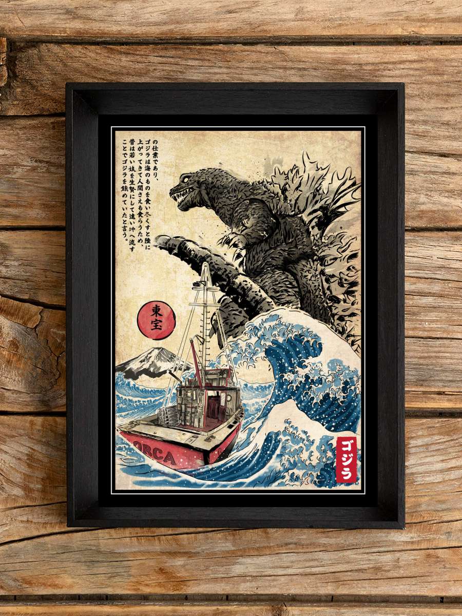 Orca in Japan woodblock Film Poster Tablo Siyah Çerçeveli Yüksek Kalite Film Duvar Tablo