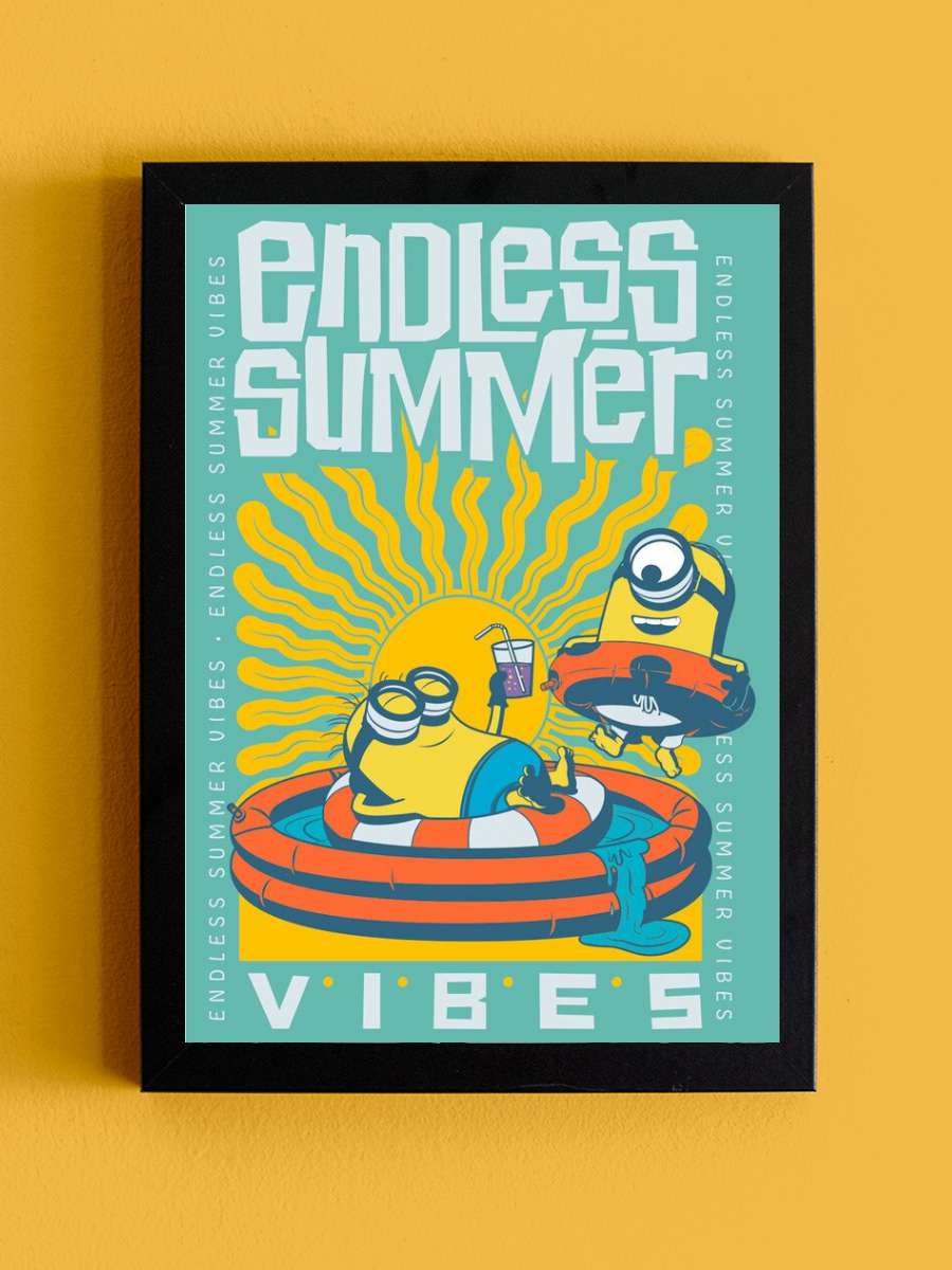 Minions - Endless Summer Vibes Film Poster Tablo Siyah Çerçeveli Yüksek Kalite Film Duvar Tablo