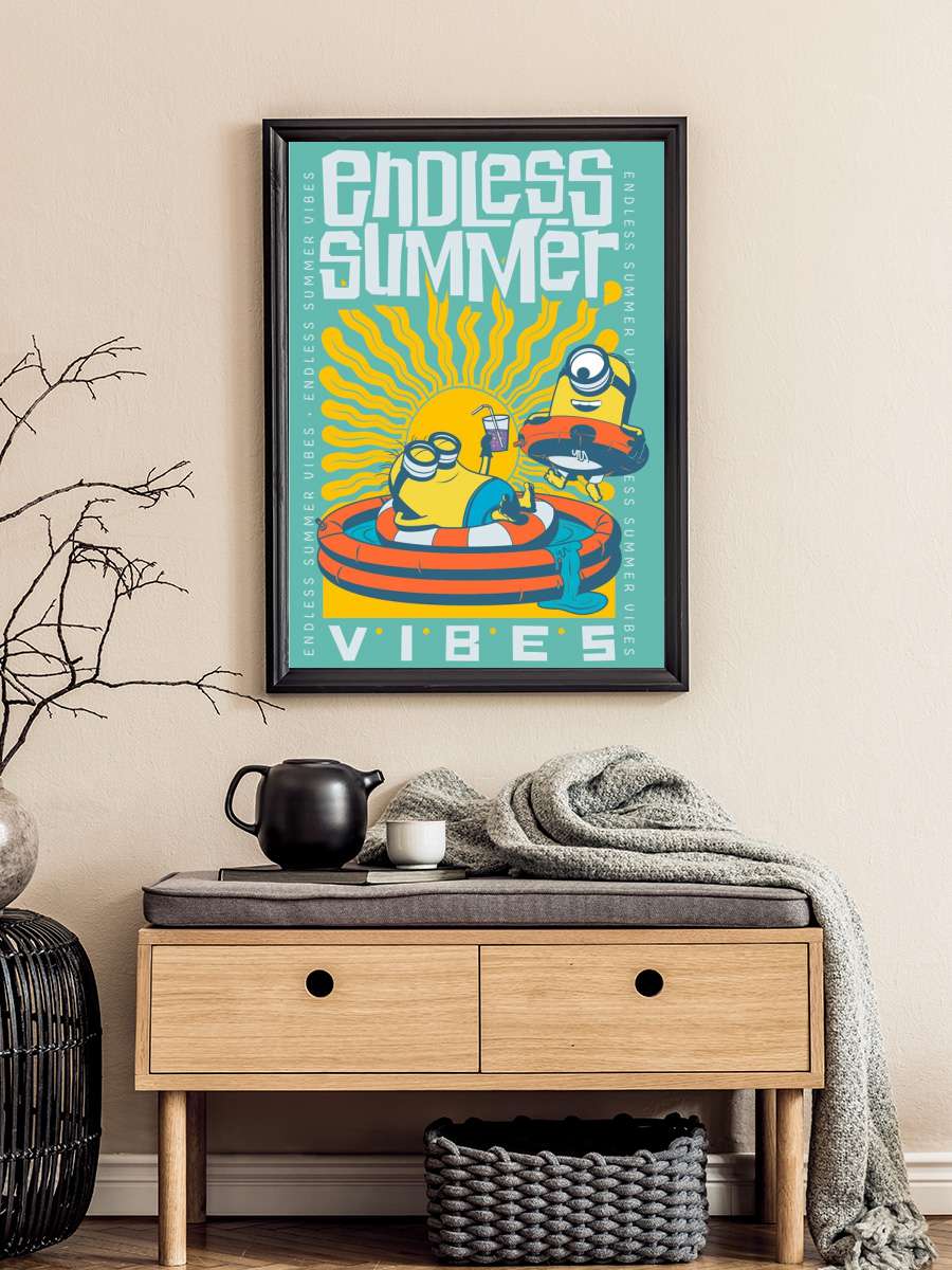 Minions - Endless Summer Vibes Film Poster Tablo Siyah Çerçeveli Yüksek Kalite Film Duvar Tablo