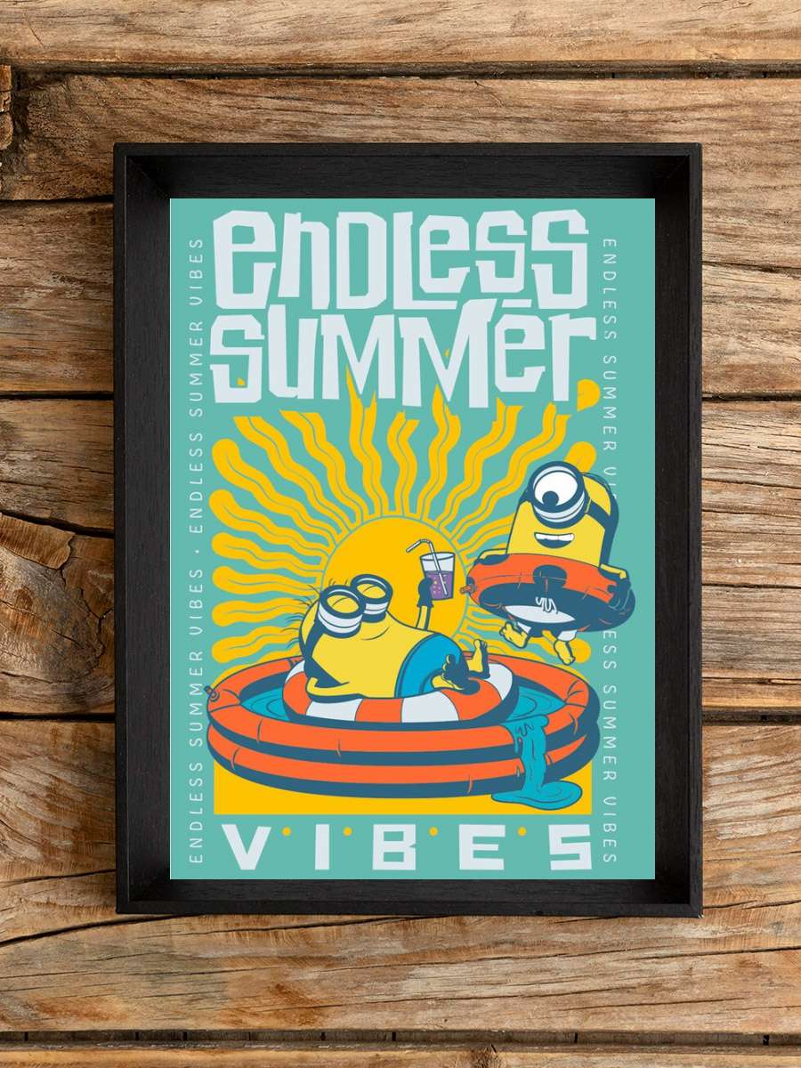 Minions - Endless Summer Vibes Film Poster Tablo Siyah Çerçeveli Yüksek Kalite Film Duvar Tablo