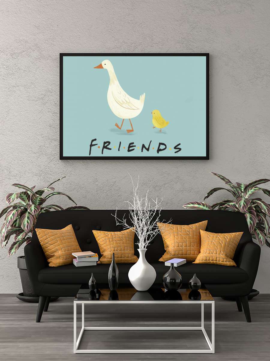 Friends - Chick and duck Film Poster Tablo Siyah Çerçeveli Yüksek Kalite Film Duvar Tablo