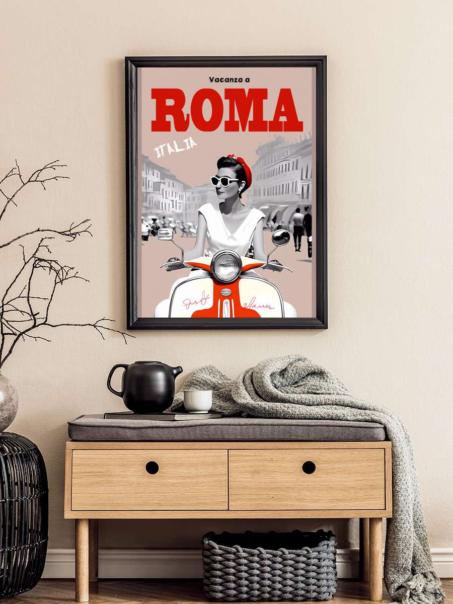 Vacanza a ROMA - ITALIA Film Poster Tablo Siyah Çerçeveli Yüksek Kalite Film Duvar Tablo