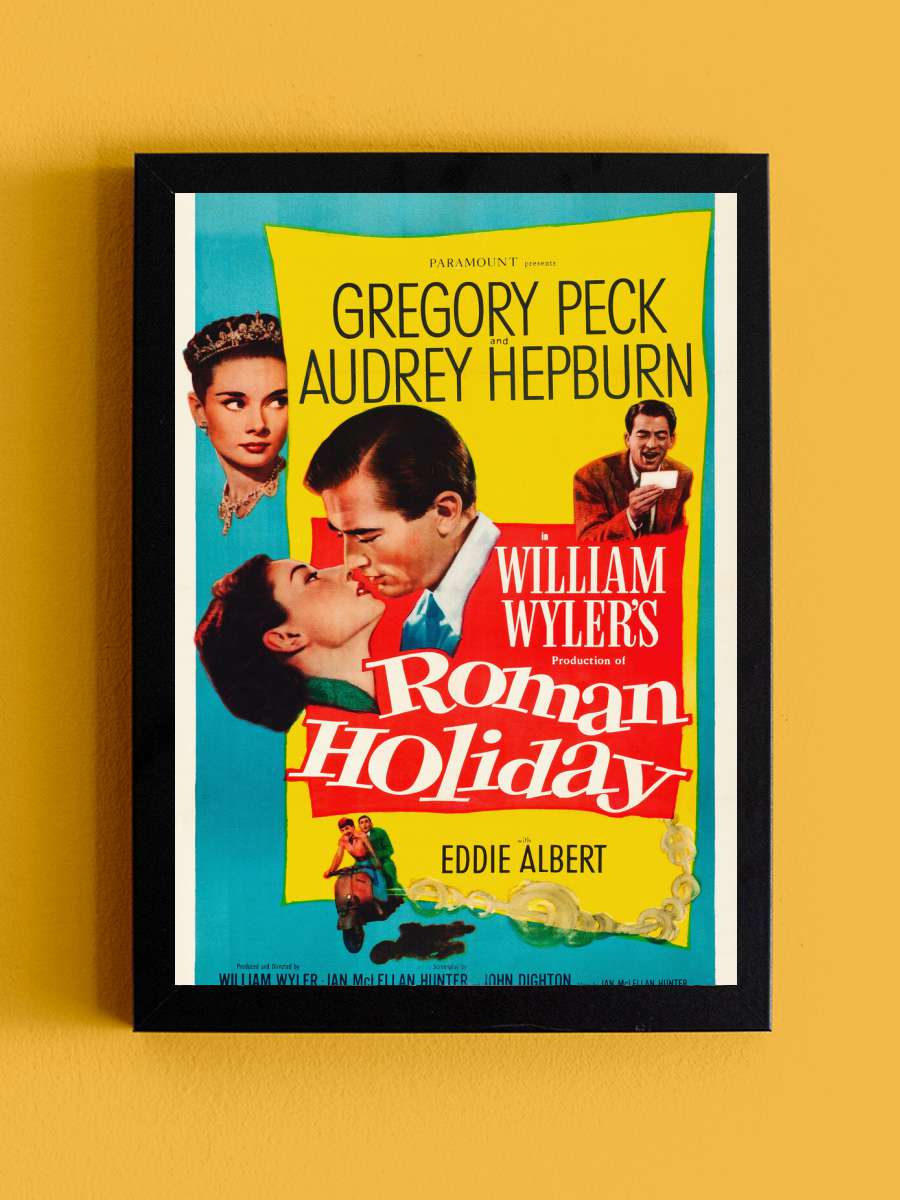 Roman Holiday, Ft. Audrey… Audrey Hepburn & Gregory Peck … Film Poster Tablo Siyah Çerçeveli Yüksek Kalite Film Duvar Tablo