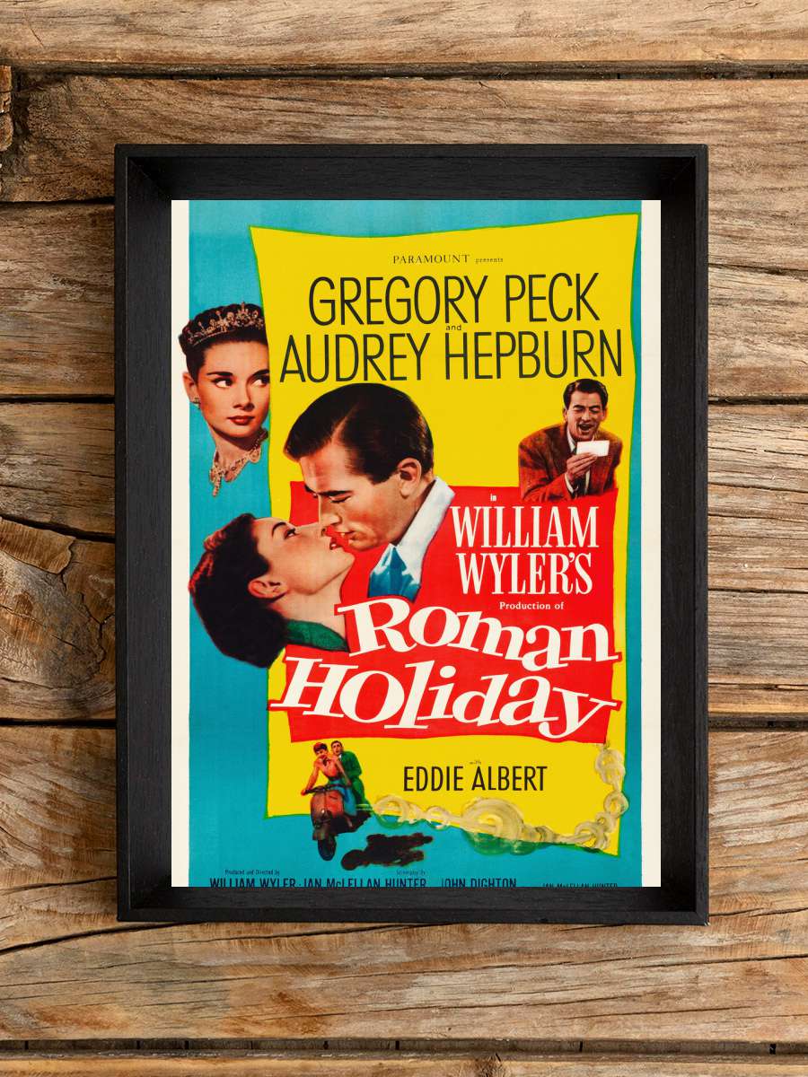 Roman Holiday, Ft. Audrey… Audrey Hepburn & Gregory Peck … Film Poster Tablo Siyah Çerçeveli Yüksek Kalite Film Duvar Tablo