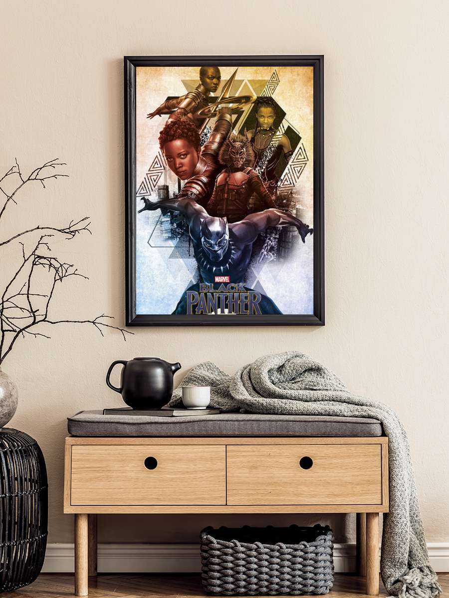 Marvel - Black Panther Film Poster Tablo Siyah Çerçeveli Yüksek Kalite Film Duvar Tablo