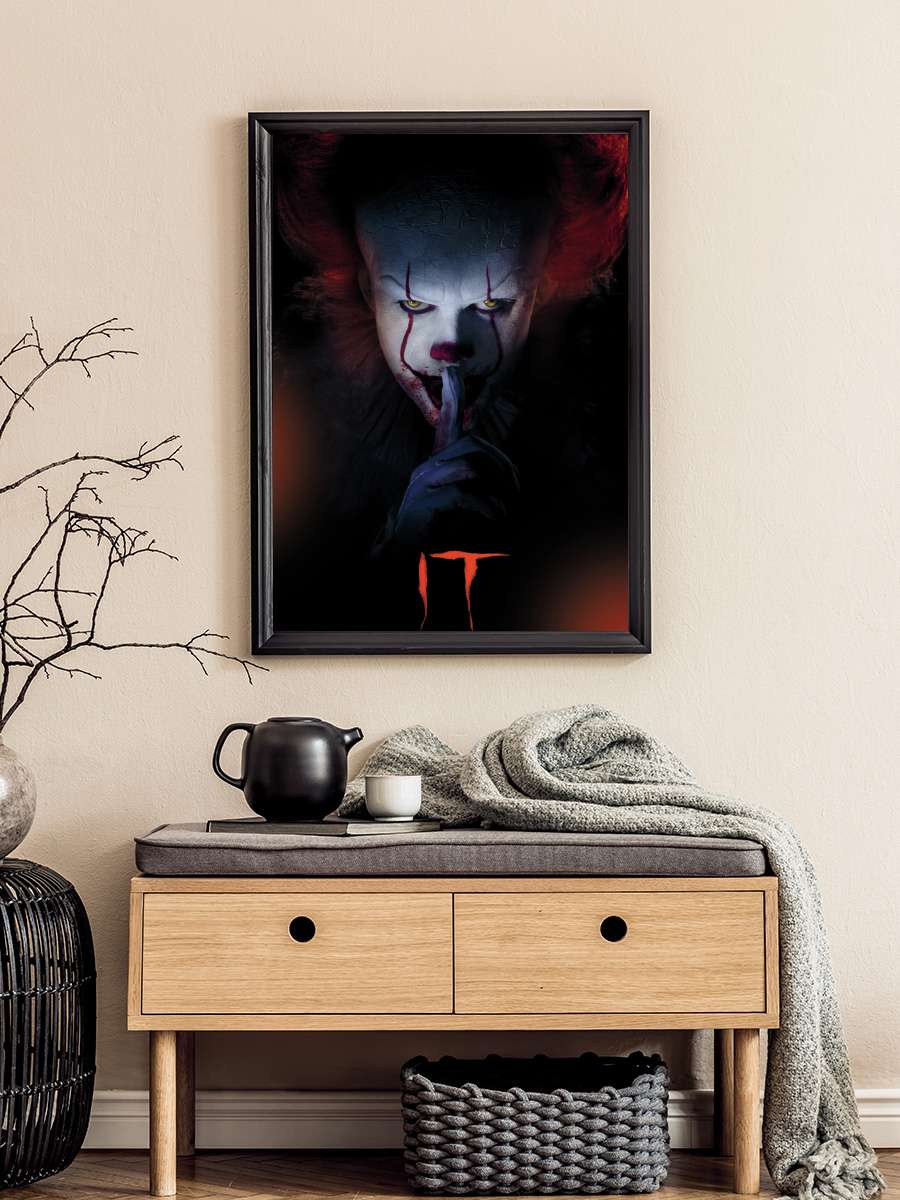 IT-Pennywise Film Poster Tablo Siyah Çerçeveli Yüksek Kalite Film Duvar Tablo