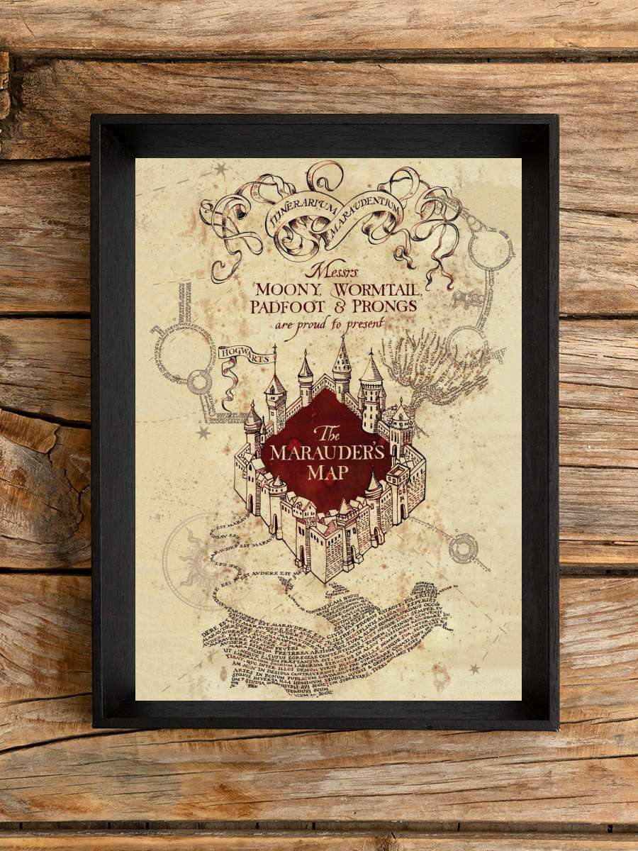 Harry Potter - Marauder's Map Film Poster Tablo Siyah Çerçeveli Yüksek Kalite Film Duvar Tablo