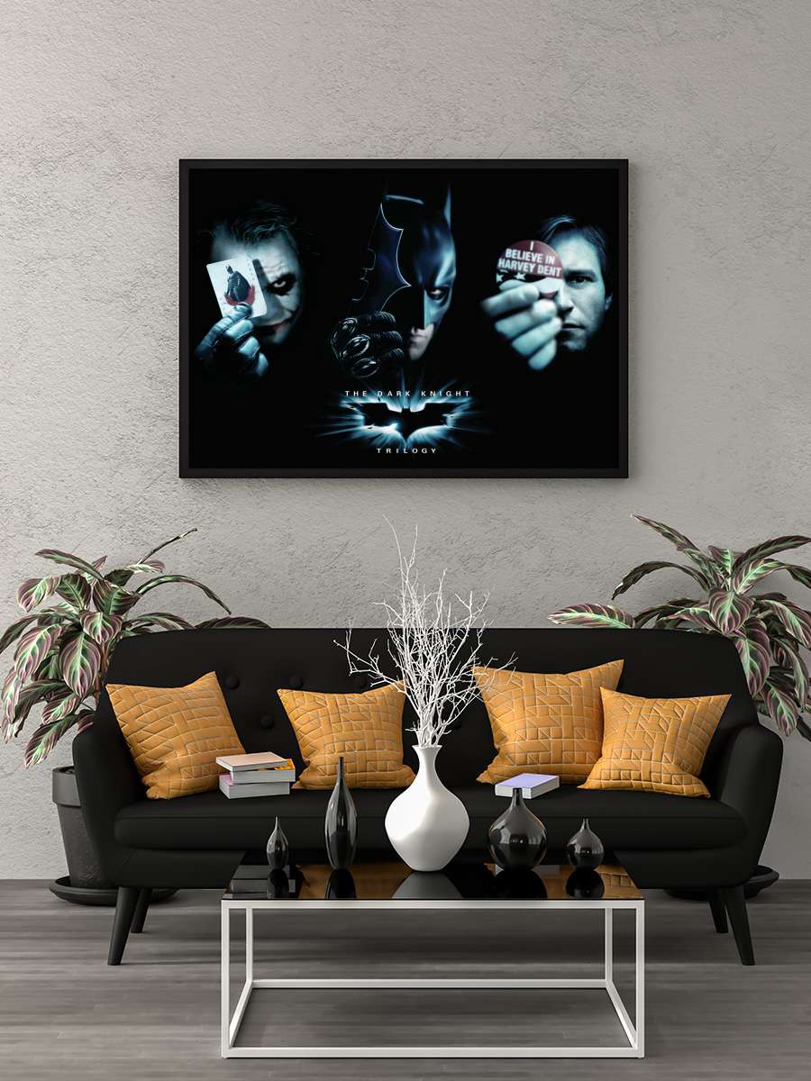 The Dark Knight Trilogy - Trio Film Poster Tablo Siyah Çerçeveli Yüksek Kalite Film Duvar Tablo