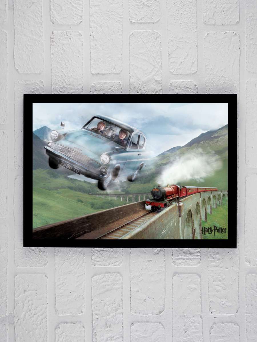 Harry Potter - Flying Ford Anglia Film Poster Tablo Siyah Çerçeveli Yüksek Kalite Film Duvar Tablo