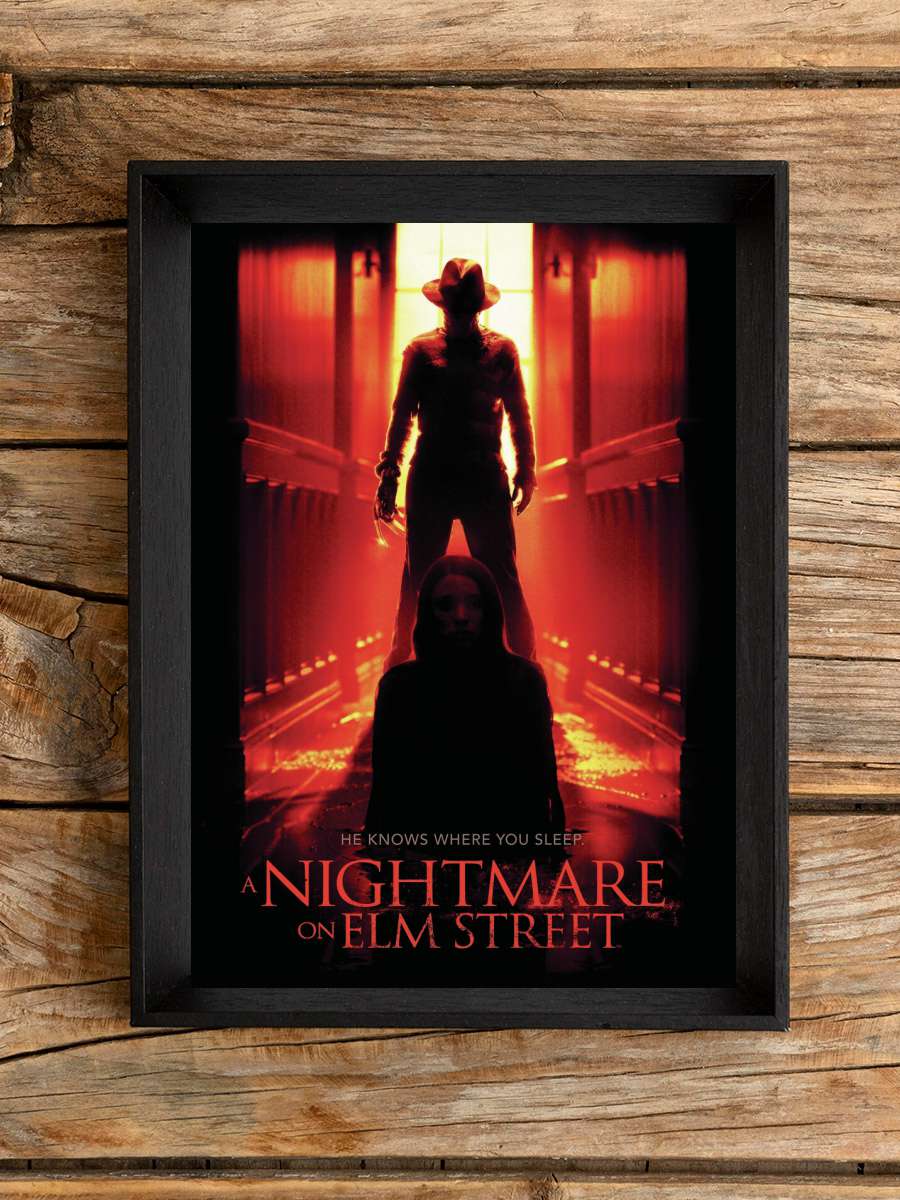 Nightmare on Elm Steet - Cover Film Poster Tablo Siyah Çerçeveli Yüksek Kalite Film Duvar Tablo