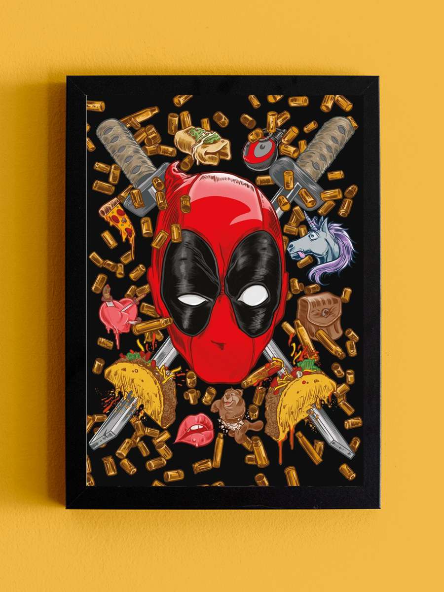 Deadpool - Bullets and Chimichangas Film Poster Tablo Siyah Çerçeveli Yüksek Kalite Film Duvar Tablo