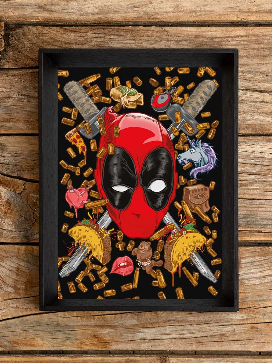 Deadpool - Bullets and Chimichangas Film Poster Tablo Siyah Çerçeveli Yüksek Kalite Film Duvar Tablo