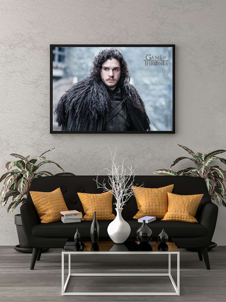 Game of Thrones - John Snow Film Poster Tablo Siyah Çerçeveli Yüksek Kalite Film Duvar Tablo