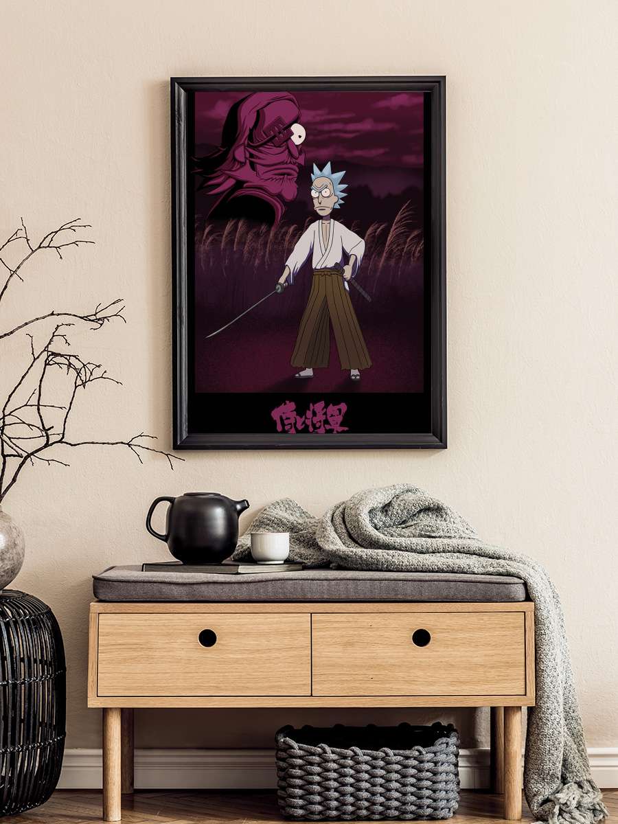 Rick and Morty - Samurai Film Poster Tablo Siyah Çerçeveli Yüksek Kalite Film Duvar Tablo