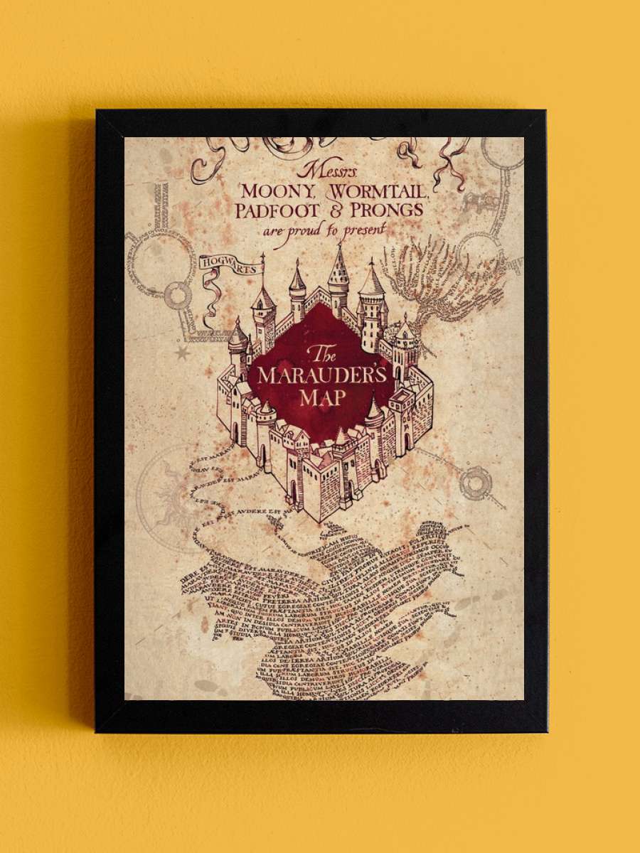 Harry Potter - Marauder's Map Film Poster Tablo Siyah Çerçeveli Yüksek Kalite Film Duvar Tablo