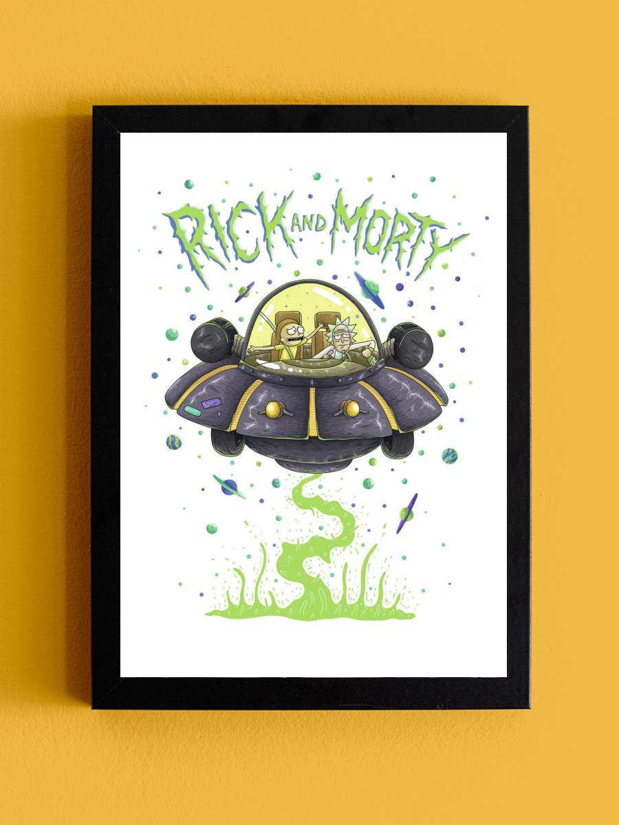 Rick and Morty - Spaceship Film Poster Tablo Siyah Çerçeveli Yüksek Kalite Film Duvar Tablo