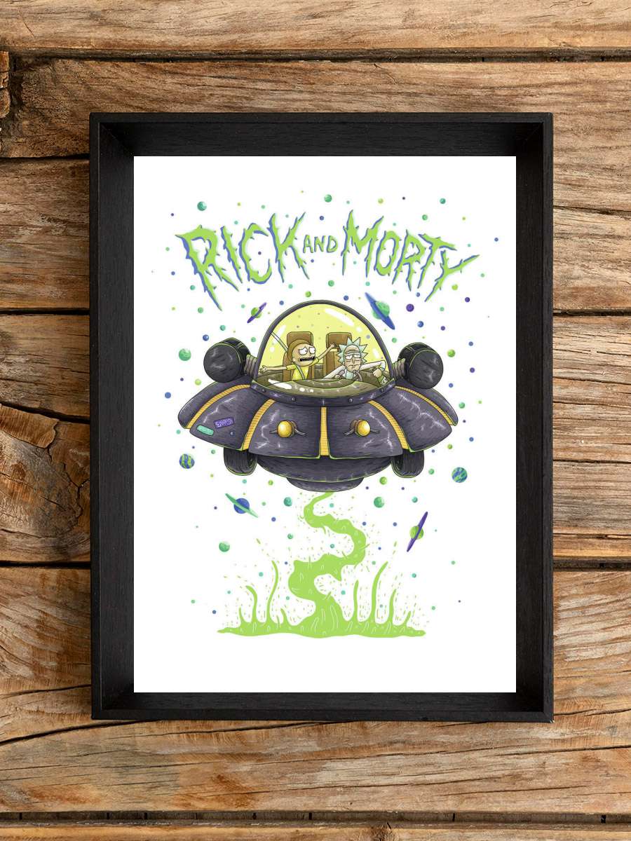 Rick and Morty - Spaceship Film Poster Tablo Siyah Çerçeveli Yüksek Kalite Film Duvar Tablo