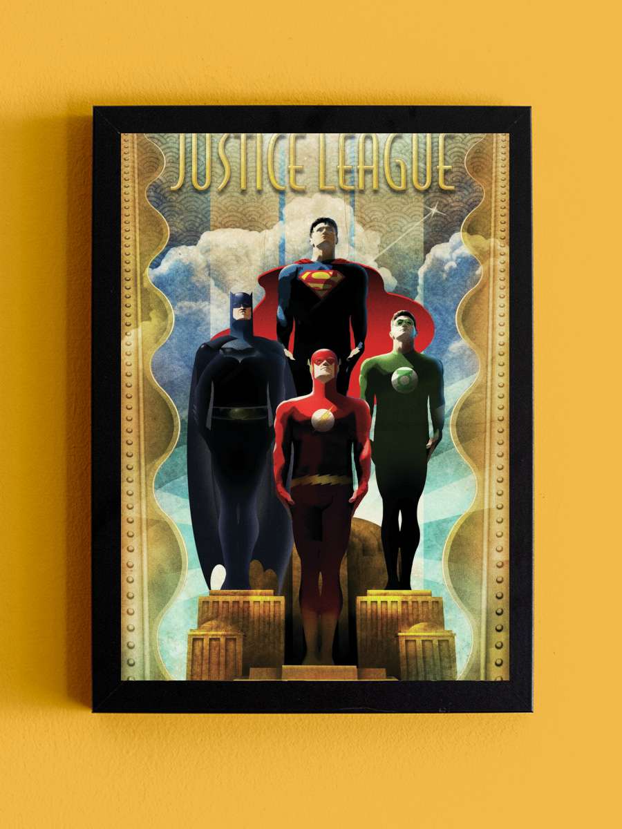 Justice League - Gold Border Film Poster Tablo Siyah Çerçeveli Yüksek Kalite Film Duvar Tablo